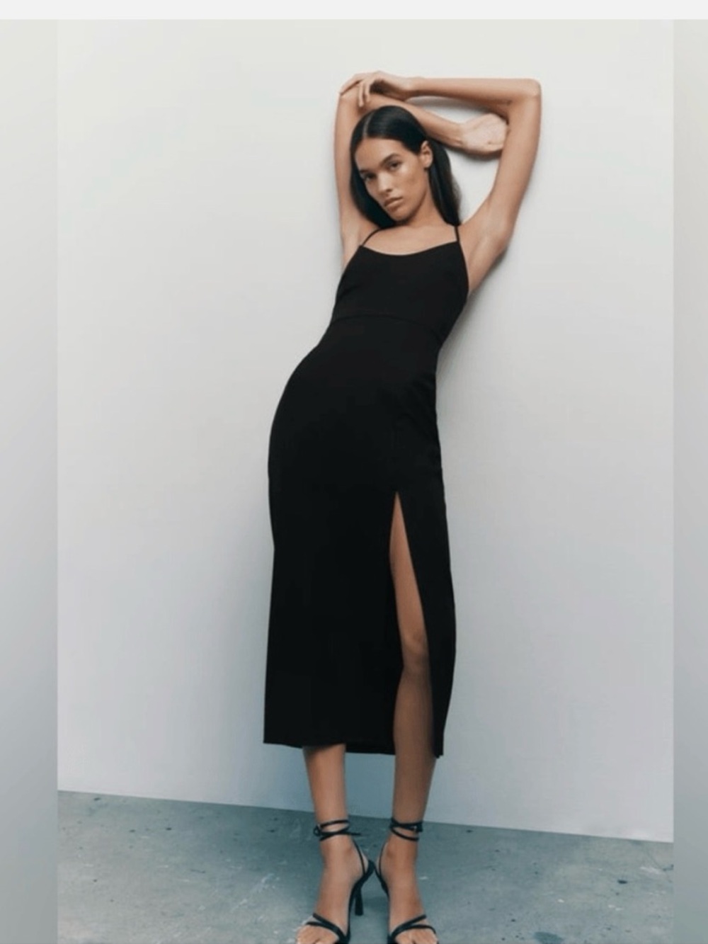 Zara Cross Strap Sheath Midi Dress Black Classic LBD